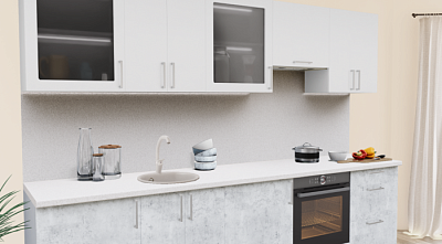 Кухня на заказ Белый матовый - Бетон светлый